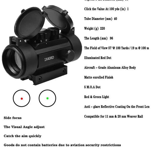 Tactical Reflex Sight Red Green Lighting Reticle Holographic Projected Red Dot Sight Airgun Scope Hunting 11mm/20mm Rail Mount