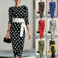 Women's Elegant Polka Dot Bodycon Midi Dress | Cross-Tie Slim Fit Party Dress