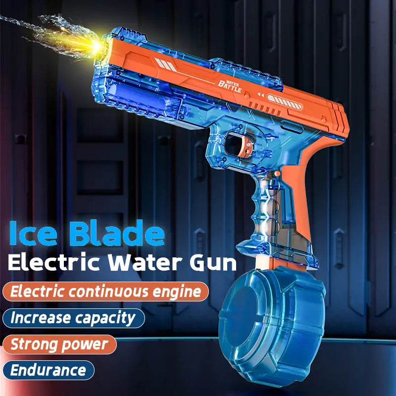 Electric Water Battle Gun – Auto Squirt Pistol with LED Light & 500ml Drum Tank