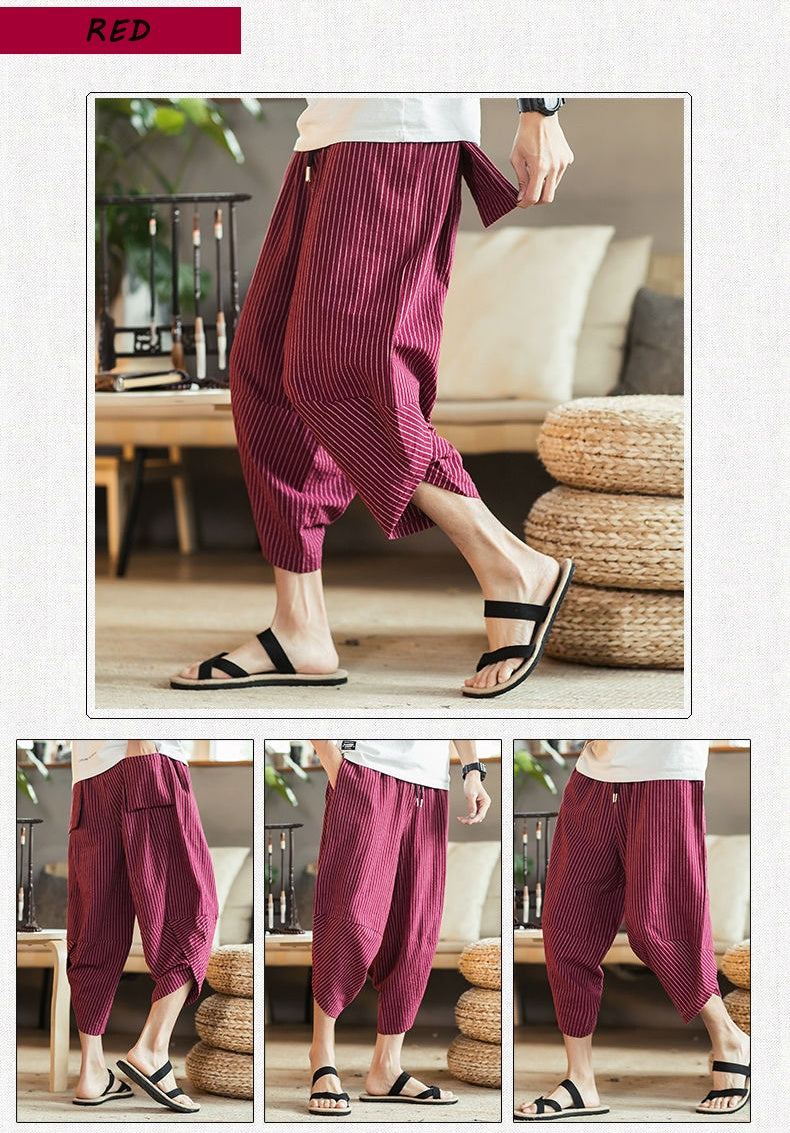 new linen summer loose Middle trousers men's harem pants