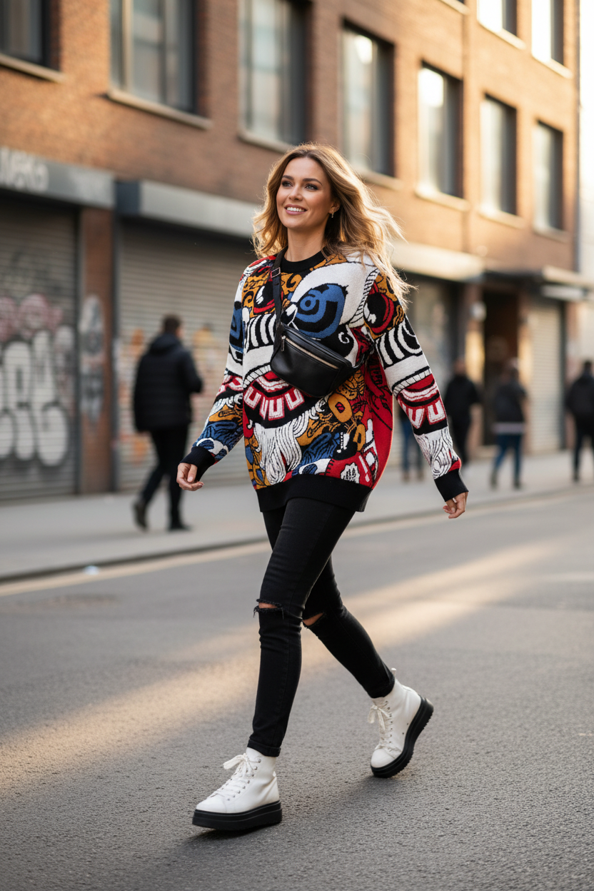 Luxury Lion Dance Jacquard Sweater - Artistic Pattern Knitwear