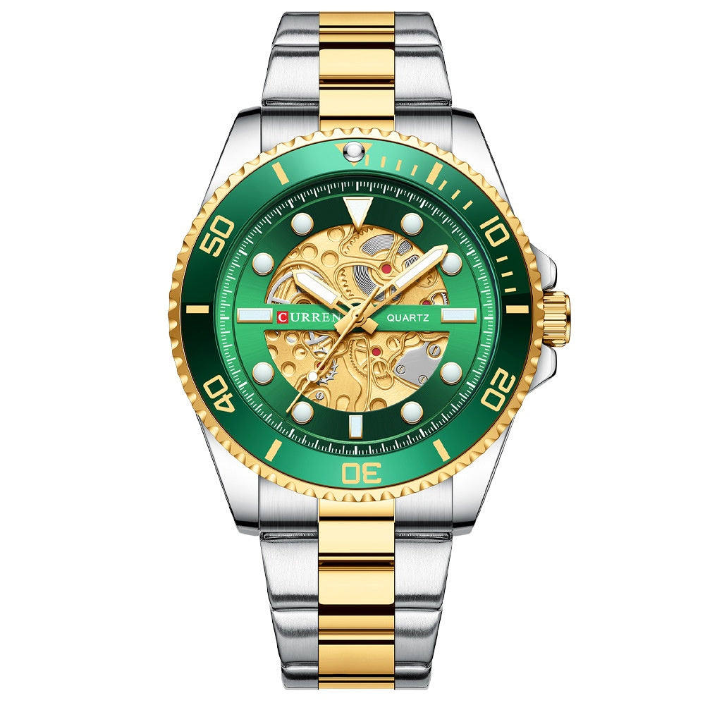 CURREN Men's Skeleton Quartz Watch – Two-Tone Stainless Steel Diver Style