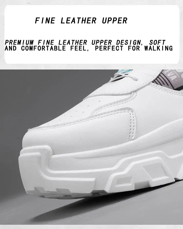 Premium leather upper detail invisible height-increasing sneakers
