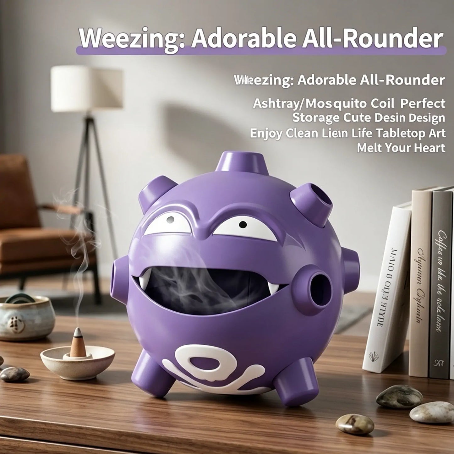 Koffing Multi-Functional Desktop Ornament, 3-in-1 Incense Burner, Ashtray & Storage Box, Cute Cartoon Figurine Home Decor Gift