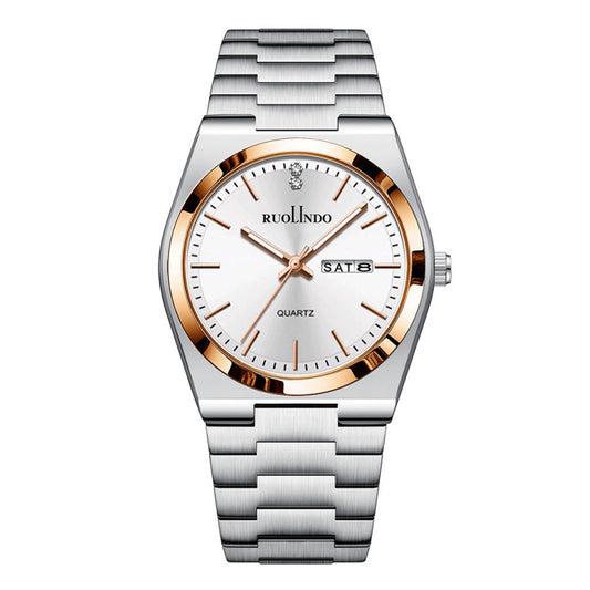 Men's Ultra-Thin Quartz Watch - Stainless Steel Butterfly Clasp, Calendar & Weekday Display
