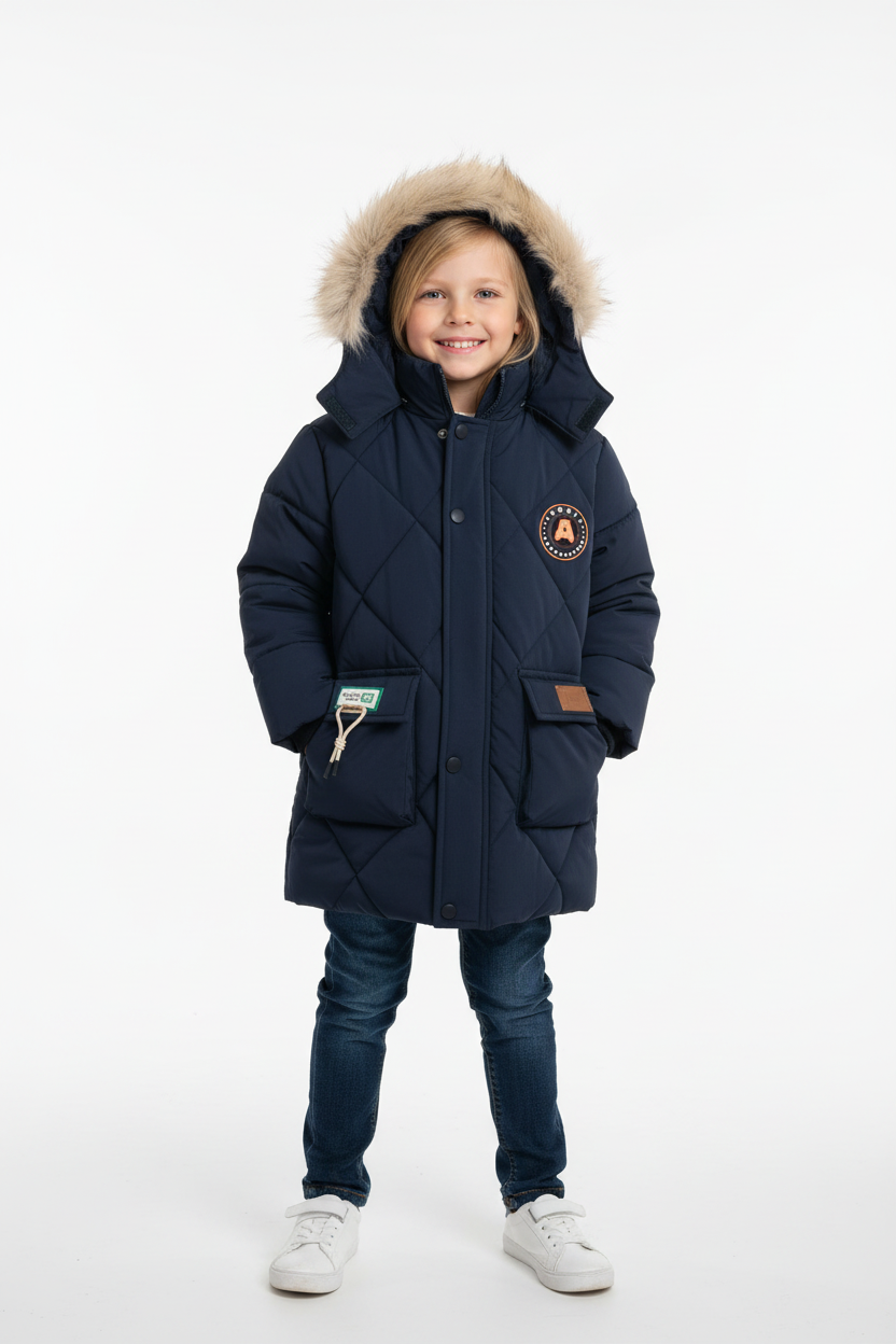 深蓝色羽绒服模特图