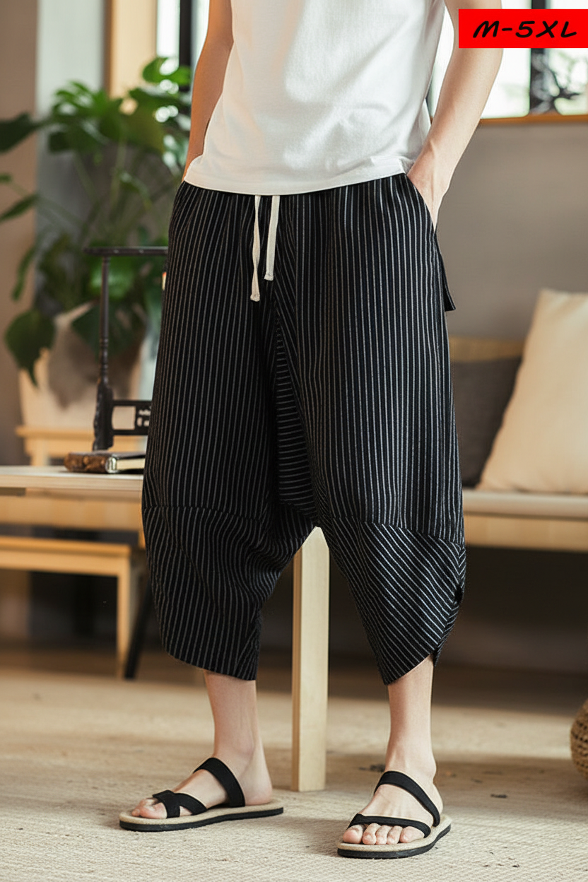 欧美模特黑色竖条纹休闲裤主图