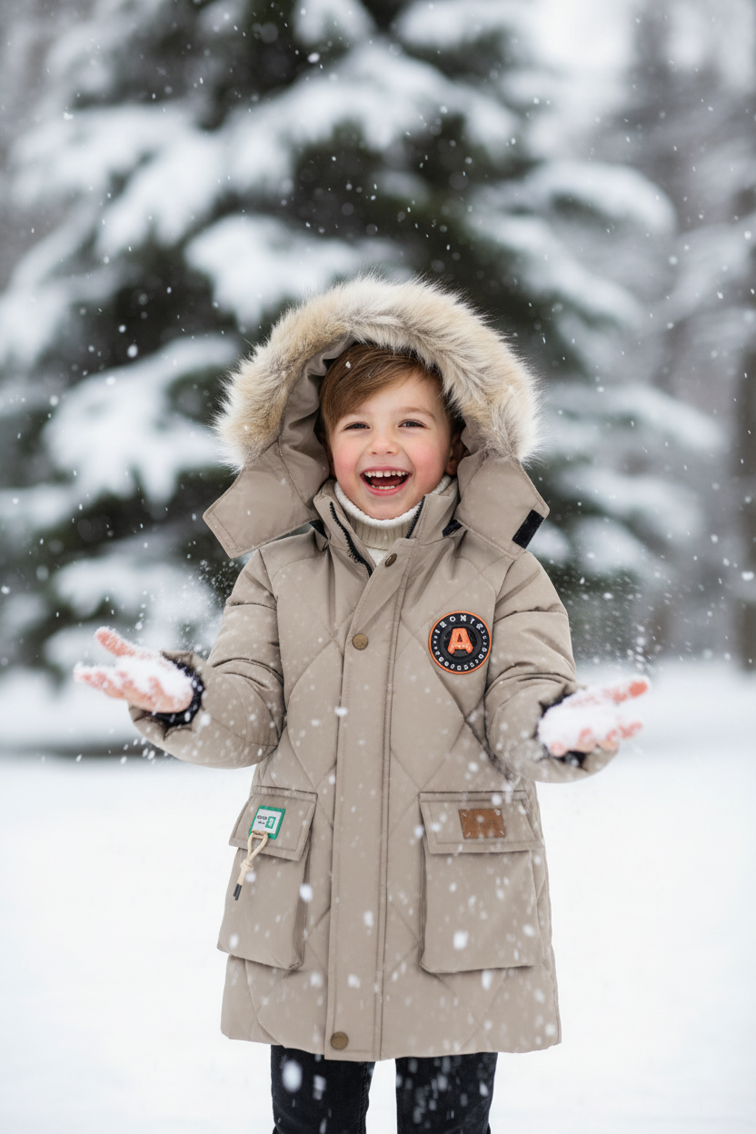 米色羽绒服户外模特图