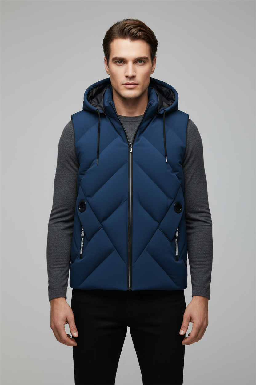 欧美男模特穿深蓝色马甲