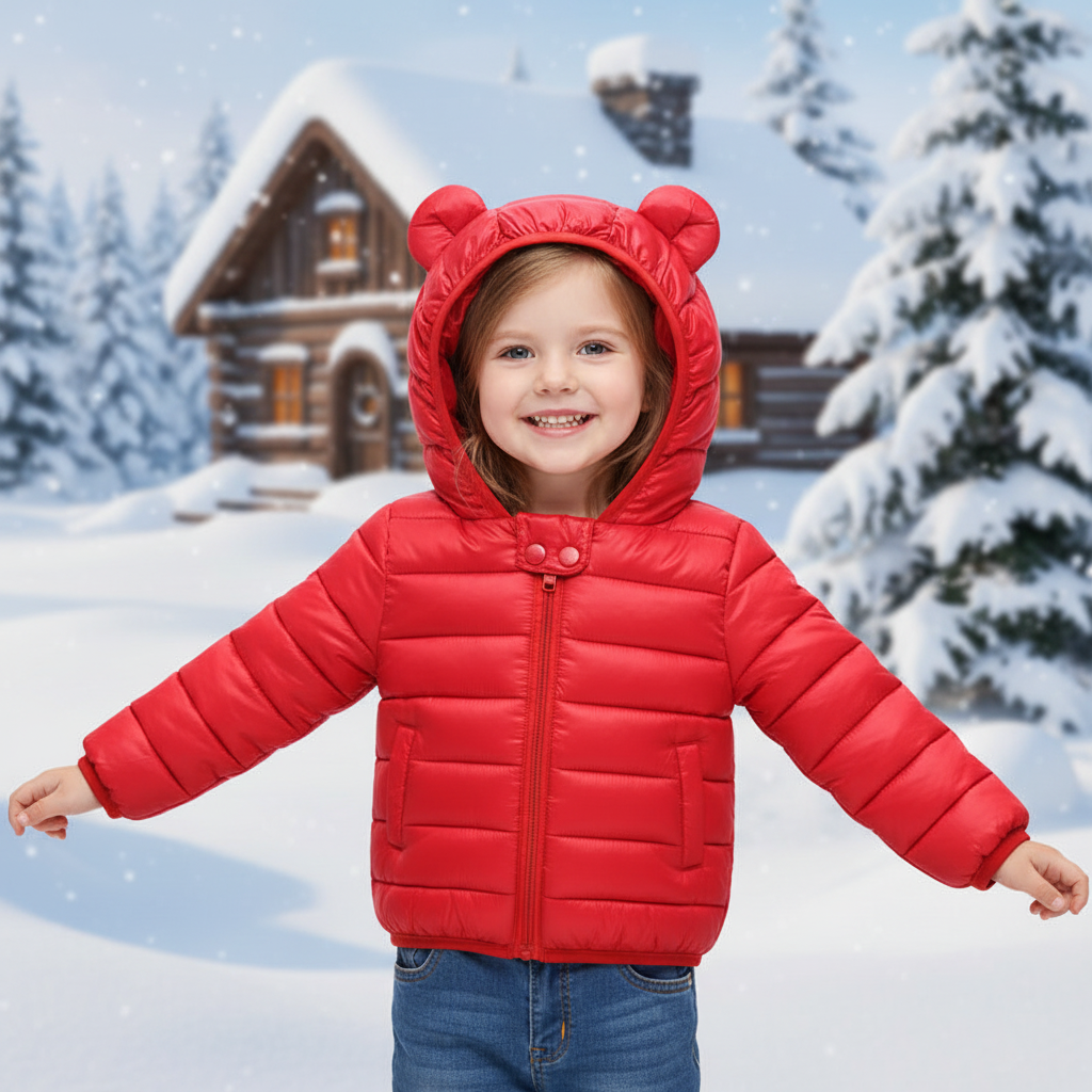 欧美女童模特红色羽绒服主图