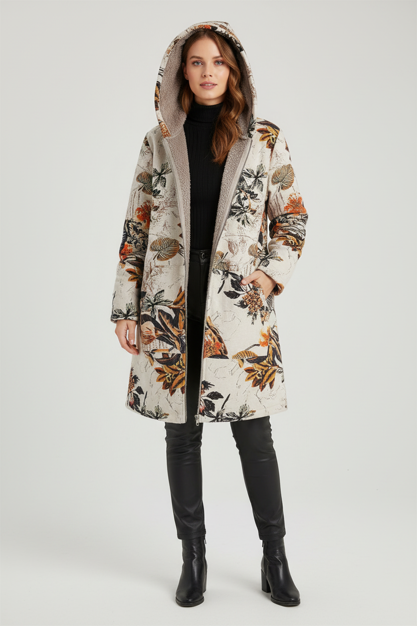 欧美模特花卉印花连帽外套主图