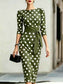 Women's Elegant Polka Dot Bodycon Midi Dress | Cross-Tie Slim Fit Party Dress