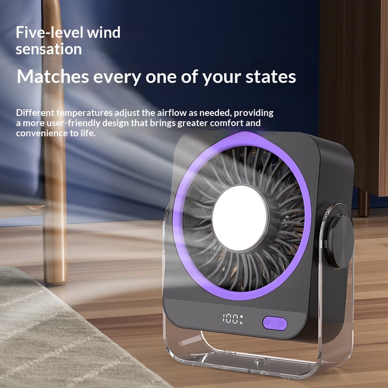 Rechargeable USB Desk Fan | 5-Speed Quiet Portable Fan with Cooling & Digital Display