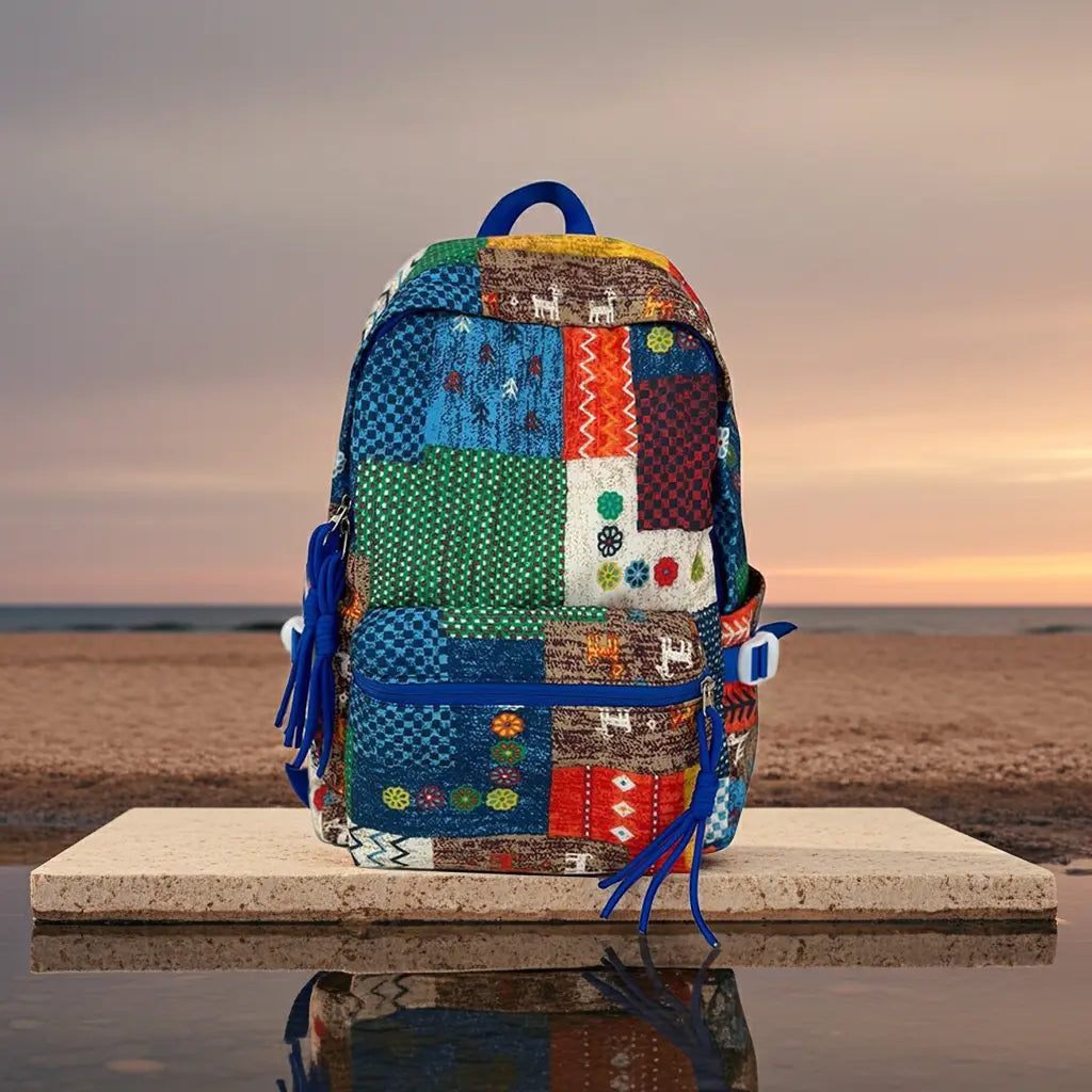 Nepalese Patchwork Backpack - Handmade Ethnic Graffiti Style Lightweight School Bag Nepalese Artisans