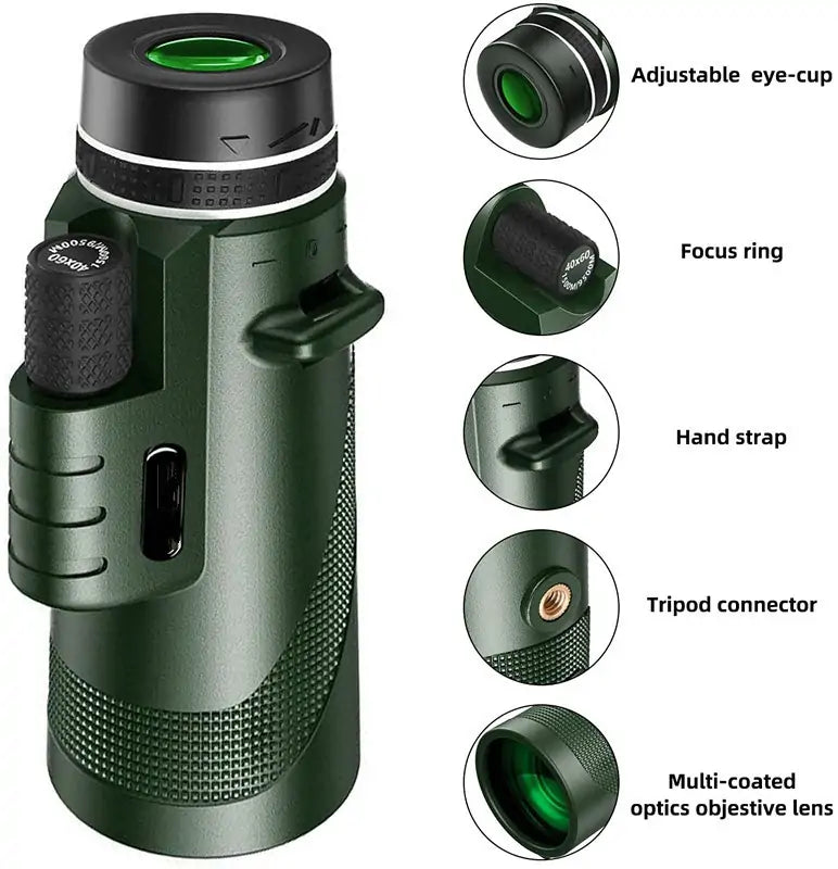 10x42 HD High Power Monocular Telescope - Portable Outdoor Professional Grade for Concerts, Fishing & Bird Watching