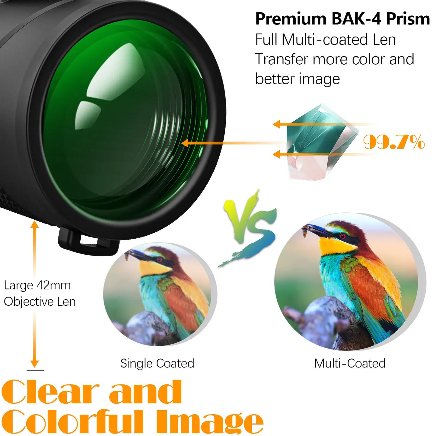 10x42 HD High Power Monocular Telescope - Portable Outdoor Professional Grade for Concerts, Fishing & Bird Watching
