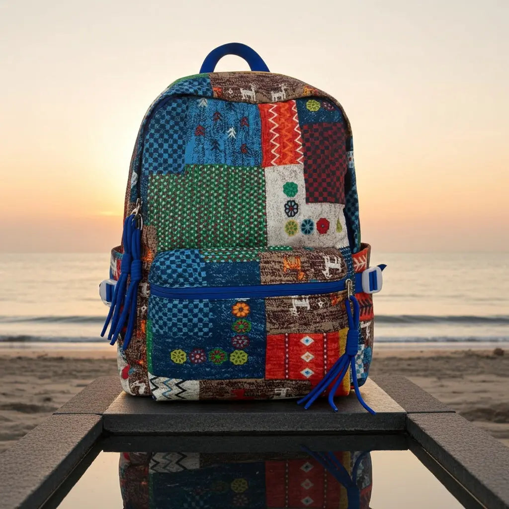 Nepalese Patchwork Backpack - Handmade Ethnic Graffiti Style Lightweight School Bag Nepalese Artisans