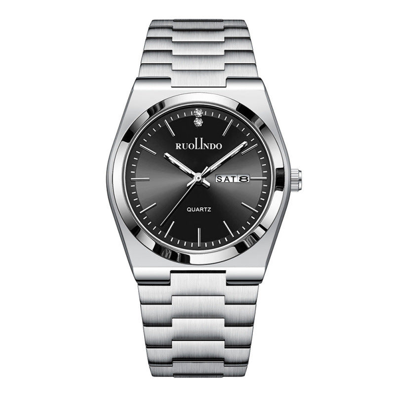 Men's Ultra-Thin Quartz Watch - Stainless Steel Butterfly Clasp, Calendar & Weekday Display