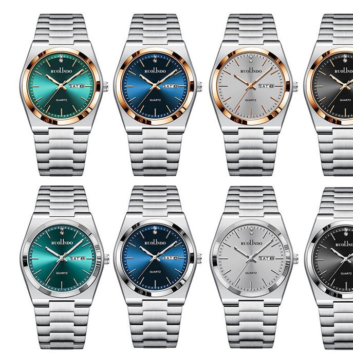 Men's Ultra-Thin Quartz Watch - Stainless Steel Butterfly Clasp, Calendar & Weekday Display