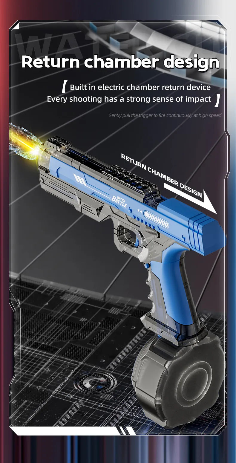 Electric Water Battle Gun – Auto Squirt Pistol with LED Light & 500ml Drum Tank