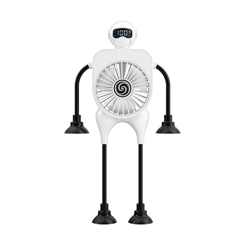 Robot USB Rechargeable Desk Fan | Mini Digital Display Table Fan with Suction Cup