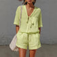 Women's Summer Lace-Up Short Sleeve Shirt & Loose Shorts 2-Piece Set