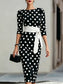 Women's Elegant Polka Dot Bodycon Midi Dress | Cross-Tie Slim Fit Party Dress