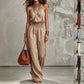 Women's Sleeveless Backless Halter Jumpsuit | Wide-Leg Lace-Up Onesie