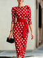 Women's Elegant Polka Dot Bodycon Midi Dress | Cross-Tie Slim Fit Party Dress