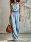 Women's Sleeveless Backless Halter Jumpsuit | Wide-Leg Lace-Up Onesie