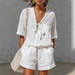 Women's Summer Lace-Up Short Sleeve Shirt & Loose Shorts 2-Piece Set
