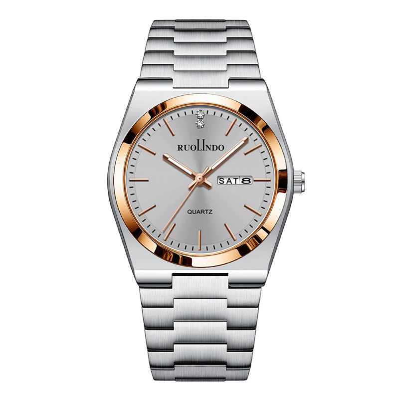 Men's Ultra-Thin Quartz Watch - Stainless Steel Butterfly Clasp, Calendar & Weekday Display