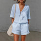 Women's Summer Lace-Up Short Sleeve Shirt & Loose Shorts 2-Piece Set