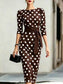 Women's Elegant Polka Dot Bodycon Midi Dress | Cross-Tie Slim Fit Party Dress