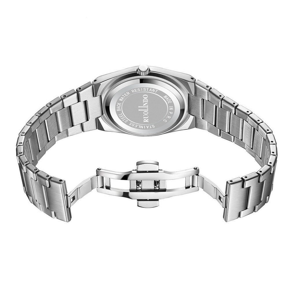 Men's Ultra-Thin Quartz Watch - Stainless Steel Butterfly Clasp, Calendar & Weekday Display