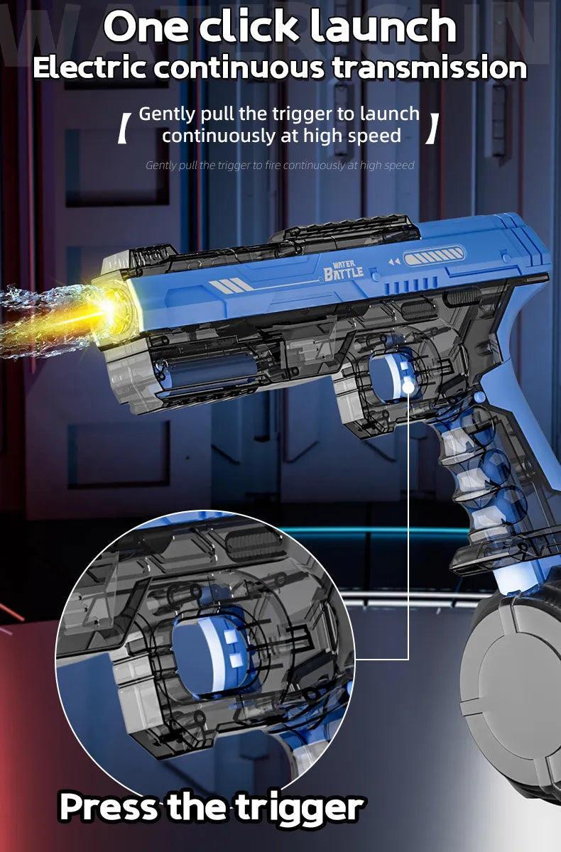 Electric Water Battle Gun – Auto Squirt Pistol with LED Light & 500ml Drum Tank