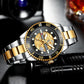 CURREN Men's Skeleton Quartz Watch – Two-Tone Stainless Steel Diver Style