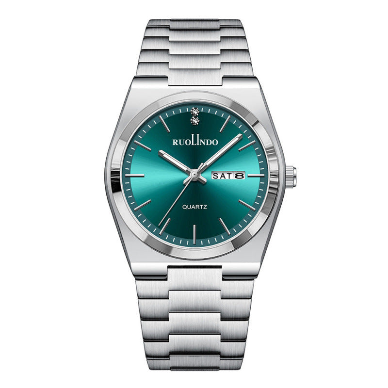 Men's Ultra-Thin Quartz Watch - Stainless Steel Butterfly Clasp, Calendar & Weekday Display