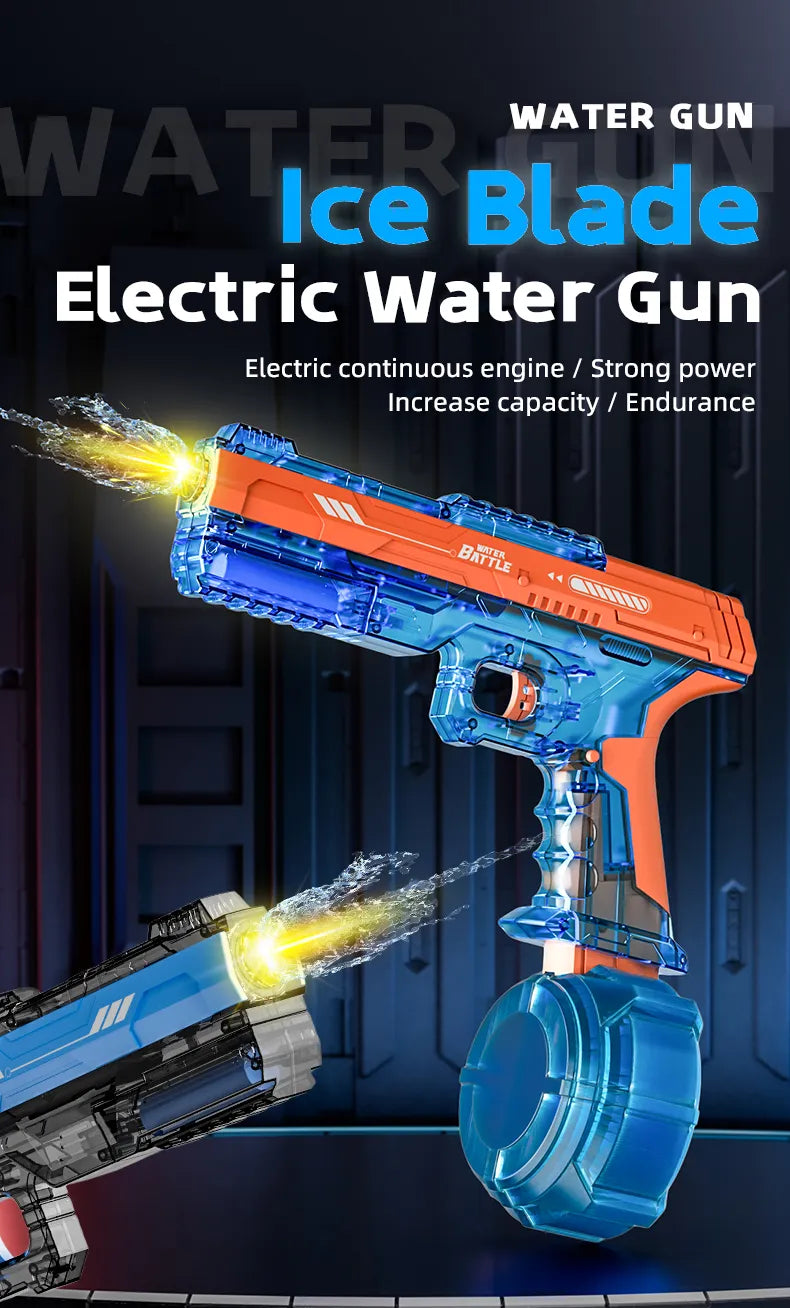 Electric Water Battle Gun – Auto Squirt Pistol with LED Light & 500ml Drum Tank