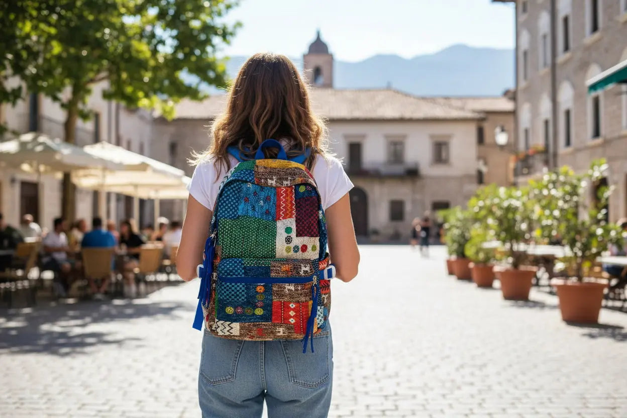Nepalese Patchwork Backpack - Handmade Ethnic Graffiti Style Lightweight School Bag Nepalese Artisans